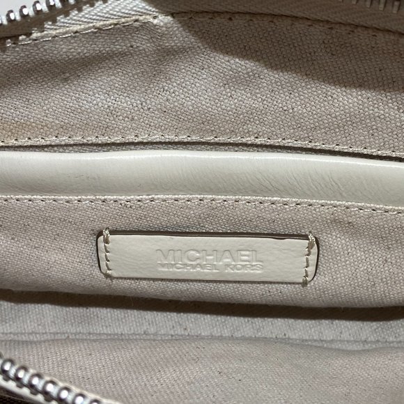 MK Michael Kors Jet Set Signature Logo Jacquard & Leather Demi Shoulder Bag Y2K - Picture 12 of 16